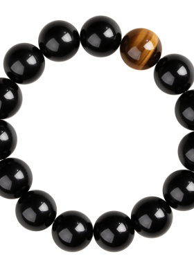 天然黑曜石手串男款黄虎眼转运珠