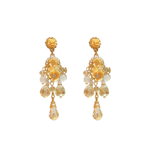 黄色花朵宫廷夸张复古耳环流苏长款耳钉轻奢高级感气质大气耳饰女