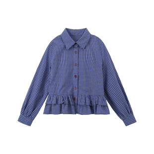 布丁哈鲁春装女童童装洋气上衣2026春季新款儿童韩系花边衬衫