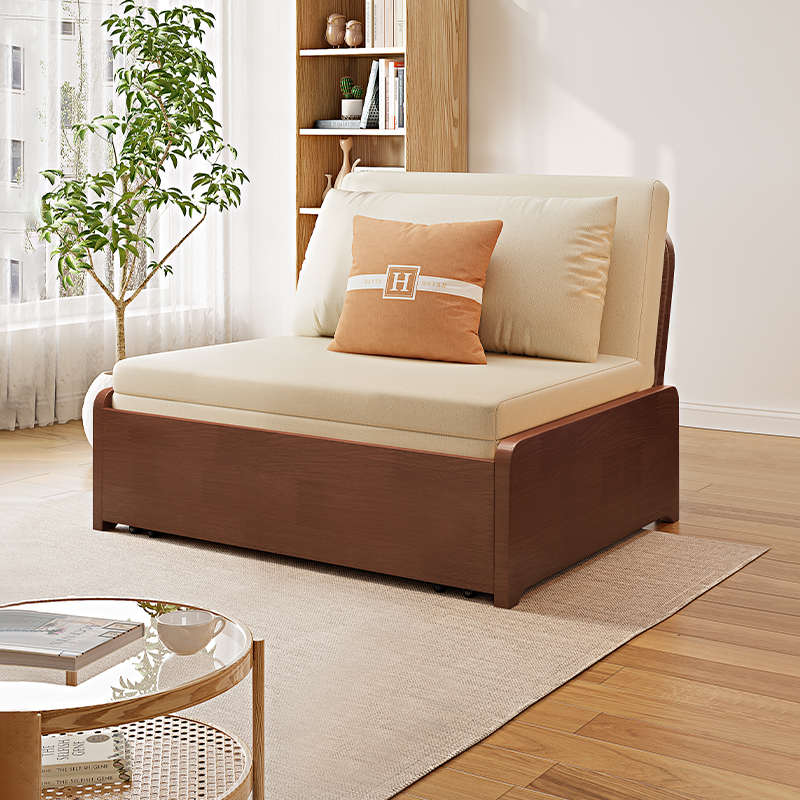 实木折叠沙发床 多功能两用简约中式小户型可拆洗书房客厅伸缩1米