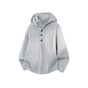 美式慵懒风高领假两件连帽针织衫男秋冬季保暖休闲宽松毛衣情侣潮