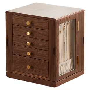 木质旋转首饰盒轻奢高档珠宝项链耳钉耳饰盒大容量新款饰品收纳柜