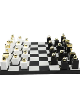 高端黑白格国际象棋棋盘装饰摆件