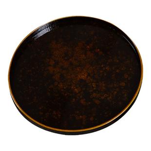 圆形托盘木盘子漆器茶盘滴金大漆工艺30CM直径壶承隔热干泡台壶垫