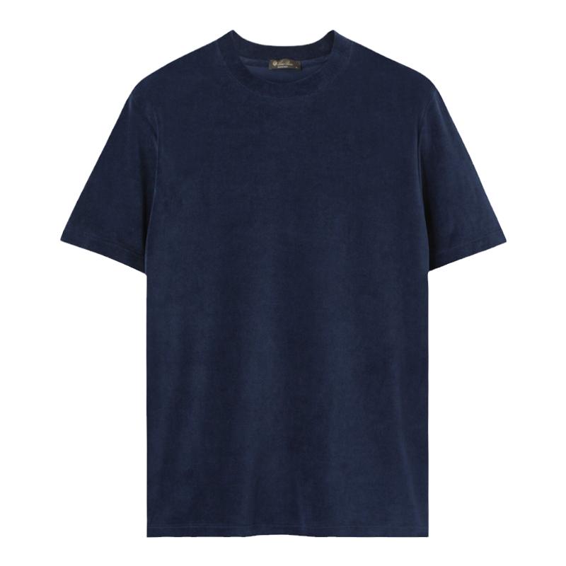 Loro Piana/诺悠翩雅男装休闲百搭棉和丝绸混纺蓝色针织短袖T恤