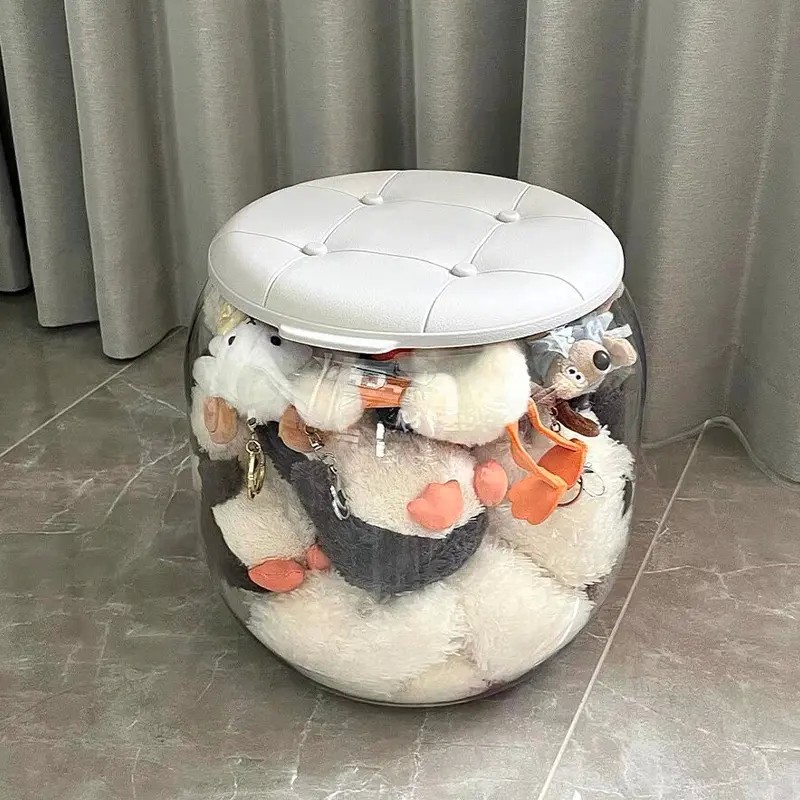 娃娃收纳桶玩偶收纳箱毛绒玩具收纳神器公仔凳子储物凳整理筒透明