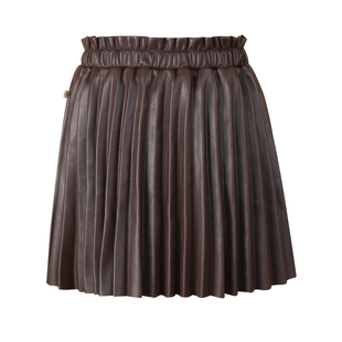 LittleNaive女童冬款裙子时髦皮裙百搭儿童裙子风琴压褶百褶裙