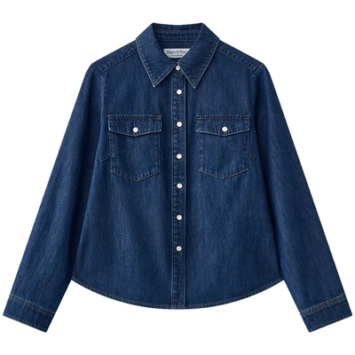 MOP时尚丹宁贴袋修身牛仔衬衫女