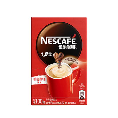雀巢咖啡1+2特浓低糖90条盒装