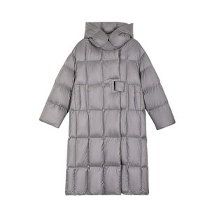 LADY’S DIARY 白鸭绒长款羽绒服女冬设计感泡芙格连帽面包服气质