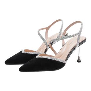 诺贝达2025夏季新款优雅水钻尖头细跟高跟鞋包头时装凉鞋RM257903