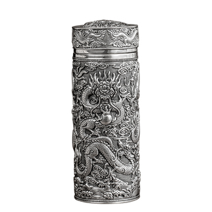 全银水杯999内外全银杯子男士手工一体内外纯银杯九龙银杯银茶杯