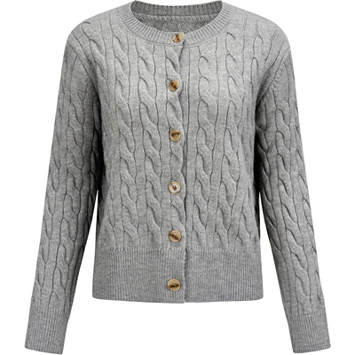 sincethen灰色毛衣麻花针织开衫