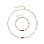 京润 忆萱925银淡水珍珠项链手链套装5.3-6.3mm玛瑙珍珠优雅国风D