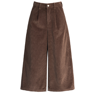 美拉德棕咖色灯芯绒裤子阔腿裤2025新款女秋冬直筒休闲裤女七分裤