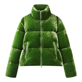 2025冬季设计师款轻奢风女装休闲百搭宽松立领拉链短款丝绒羽绒服