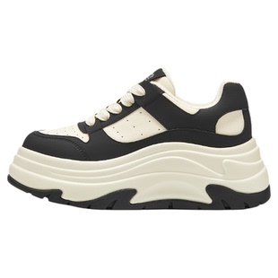 MILLIE'S/妙丽黑白拼色厚底加绒休闲鞋女款小个子增高百搭休闲鞋