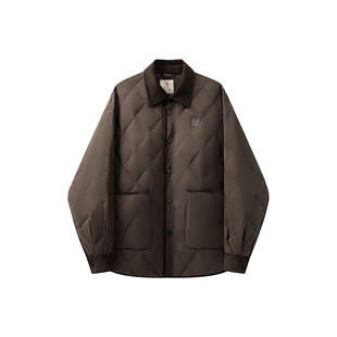 【限时清仓】威廉福克斯冬季灯芯绒菱格绗线撞色领羽绒服外套夹克