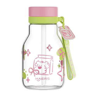 哈尔斯玻璃吸管杯女生高颜值夏日水杯学生可爱耐高温随行杯子新款
