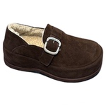 复古真皮厚底勃肯鞋女2025冬新款小个子增高加绒一脚蹬松糕乐福鞋