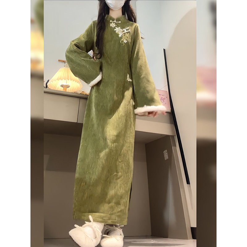 新中式改良旗袍女套装2025秋冬提花夹棉外套女温婉超仙国风两件套