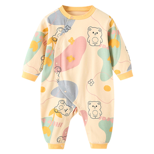 宝宝连体睡衣纯棉春秋季婴儿衣服儿童防踢被长袖哈衣家居服100码