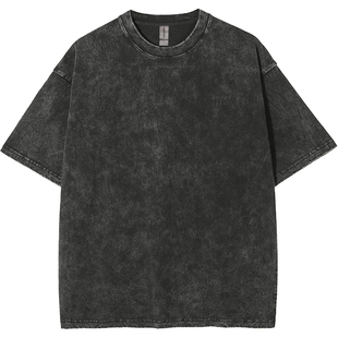 重磅t恤定制印logo复古水洗做旧圆领纯棉短袖聚会文化衫订制图案