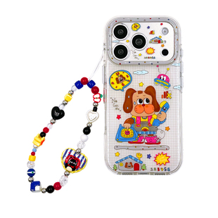 kaia 漫画风飞船打电话狗狗滴胶适用苹果17promax手机壳iphone16pro新款16女17pro带链条15pro全包防摔手机套