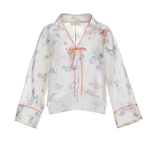 花木深新中式外套女汉元素国风盘扣印花对襟衫手工苏绣桑蚕丝上衣