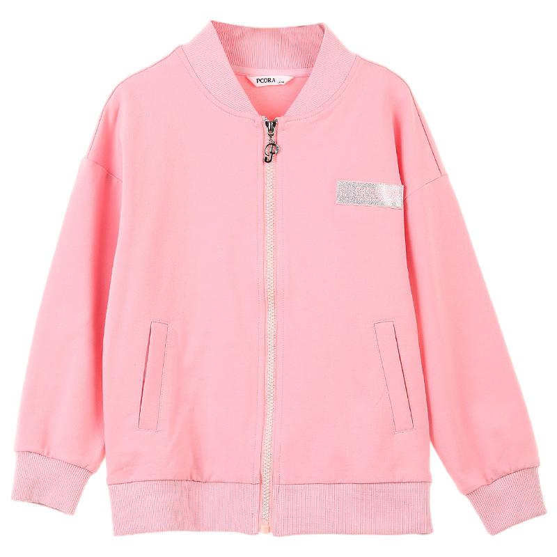 巴柯拉童装女大童外套春秋款运动休闲棒球服针织长袖上衣