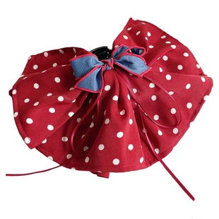 显发量~复古红色波点蝴蝶结发抓夹中号盘发饰裙摆发夹马尾夹头饰