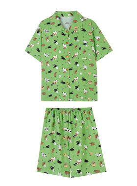 薄款短袖睡衣卡通动物短裤家居服