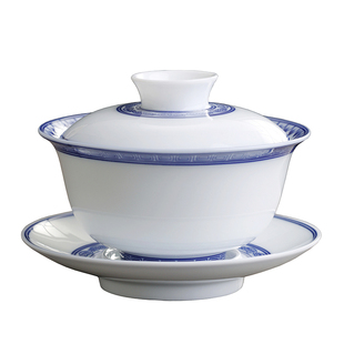 手绘青花盖碗茶杯陶瓷功夫茶具家用120ml岩茶三才泡茶碗景德镇