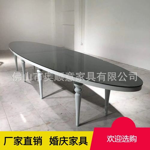 长椭圆形不锈钢金色婚庆桌子户外婚礼用白色大型宴会餐桌厂家直销