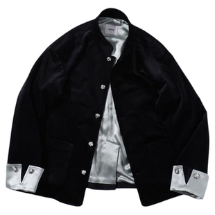 MUSLUN缪伦设计师款2025春新款丝绒醋酸新中式男外套立领