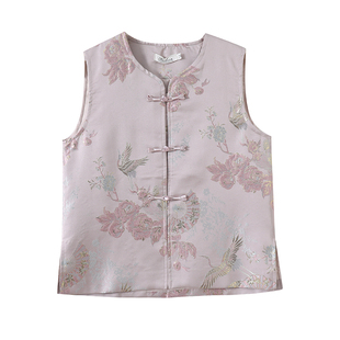 新中式国风盘扣提花马甲背心女款2026新款高级感坎肩无袖唐装上衣