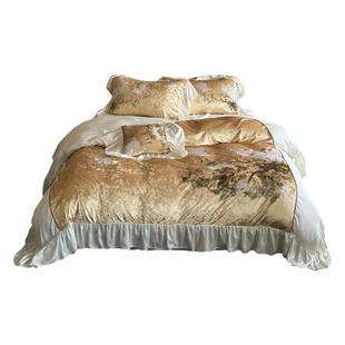 新中式100长绒棉全棉四件套纯棉被套床上品花边夏季新品法式床单4