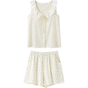 马克公主背心睡衣女夏季款甜美韩系凉感莫棉无袖短裤带胸垫家居服