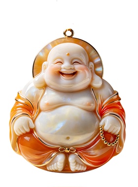 丹红佛影佛牌吊坠金玉满堂弥勒佛轻奢项链送家人笑口常开高级吊坠