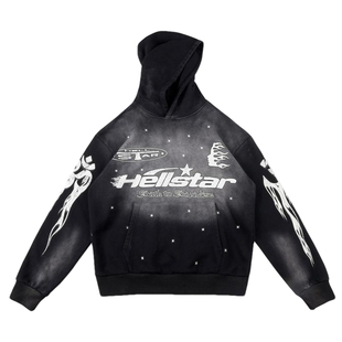 HELLSTAR美式高街潮牌重磅洗水做旧字母印花男女宽松嘻哈连帽卫衣