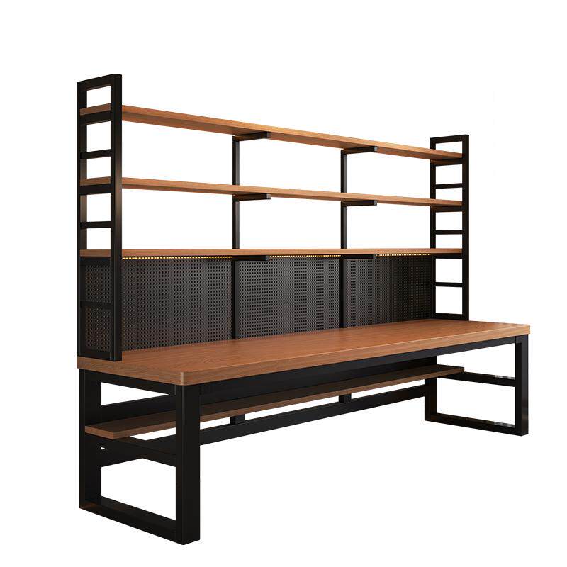 加厚电脑桌家用卧室书架书桌洞洞板一体台式电脑桌现代双人写字桌