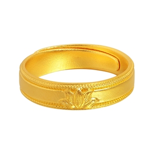 老庙黄金足金999古韵古法莲花活口男女戒指情侣对戒古典大气情侣