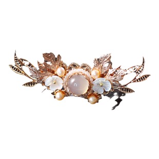 青雀记手工复古头饰天然贝壳花女金色发冠汉服发饰配饰头饰龙葵粉