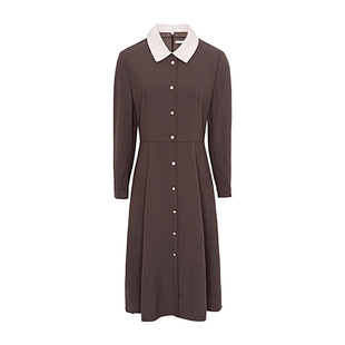 JESSIE气质撞色翻领长袖连衣裙女秋新款优雅裙子知性收腰显瘦长裙