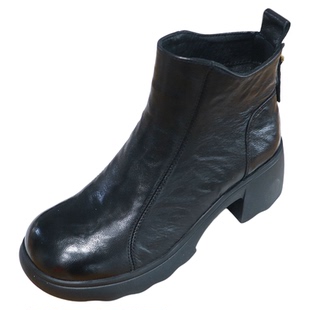 诗路花语短靴2205秋冬真皮切尔西靴女厚底中跟软底时装靴661-275