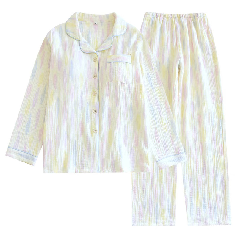 带胸垫睡衣纯棉纱春秋长袖家居服