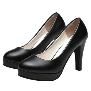 舒适黑色高跟鞋女学生正装面试中跟皮鞋职业空乘工作鞋女礼仪单鞋