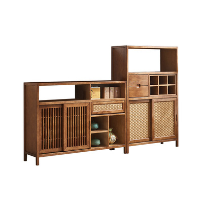 博古架组合实木藤编多宝阁