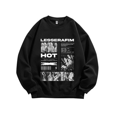 Lesserafim韩女团Kpop爱豆粉丝应援周边重磅纯棉长袖卫衣男女同款
