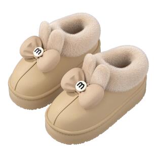 外穿棉鞋女款冬季2025新款防水保暖加厚底毛绒可爱包跟棉拖鞋女士